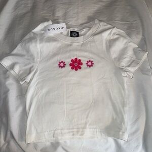 White PacSun flower baby tee